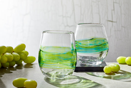 Green Stemless Wine Glasses
