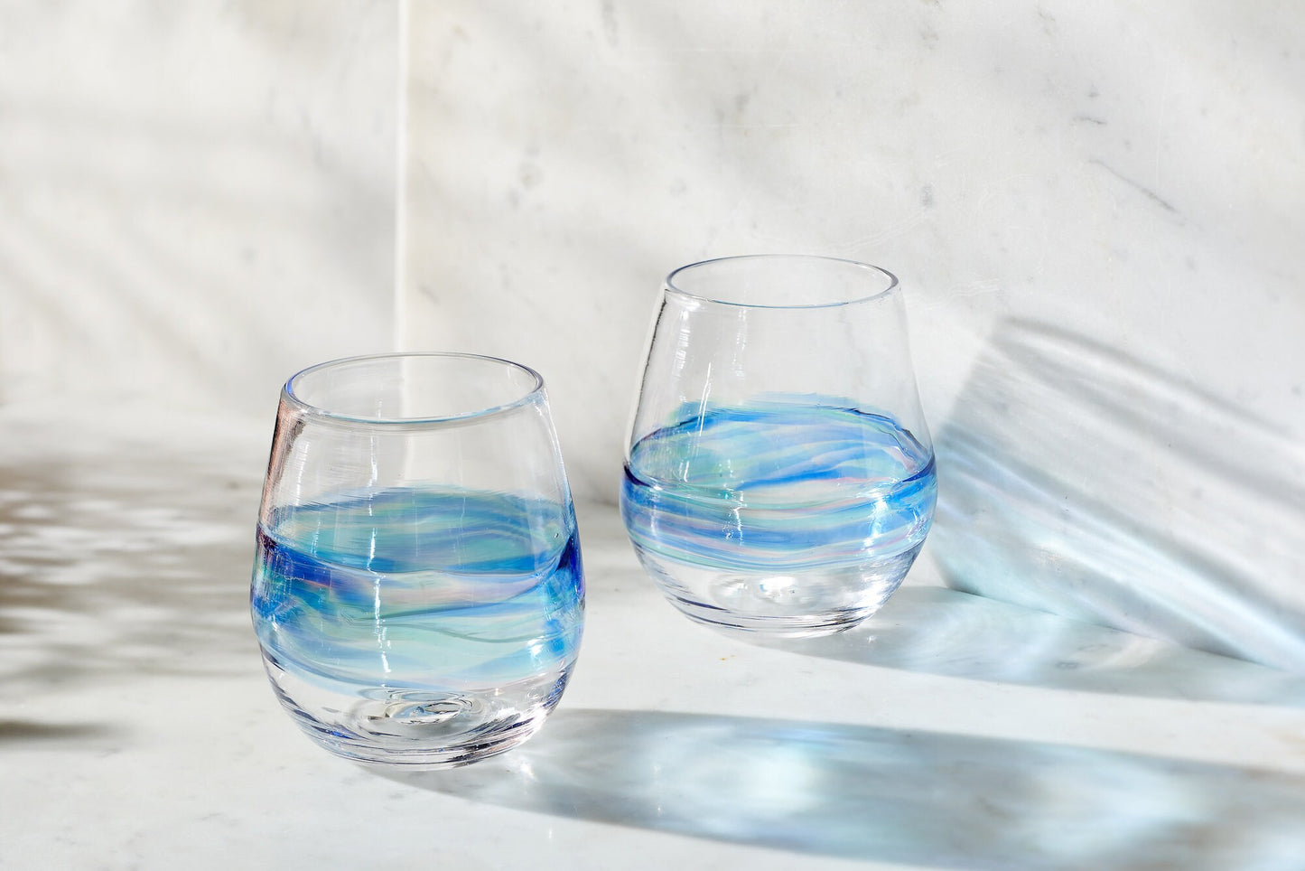 Blue Stemless Wine Glasses