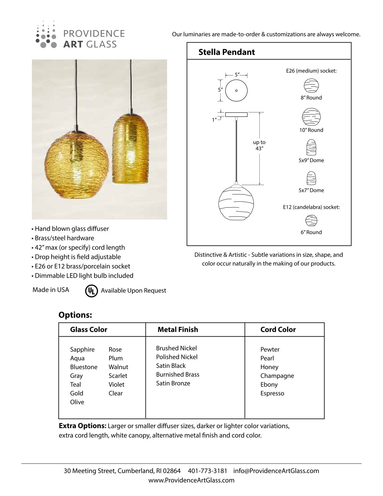 Pendant Light • Hand Blown Glass • Stella Clear • Made to Order