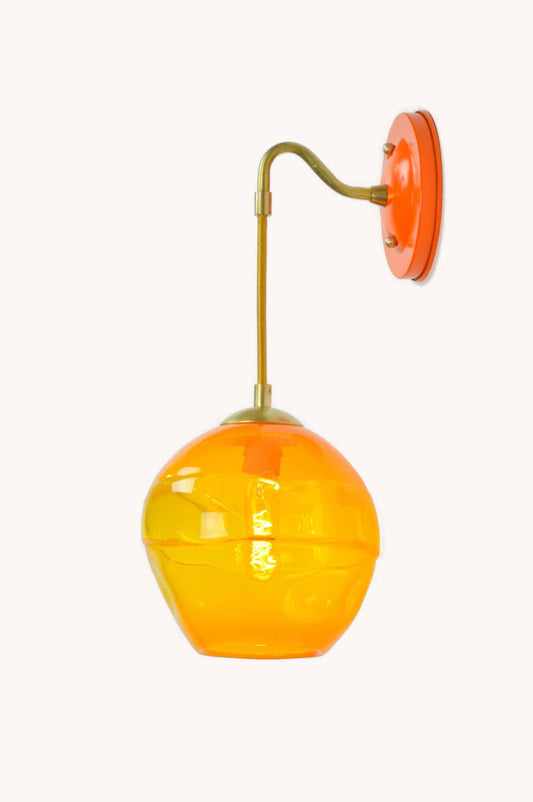 Tangerine Banded Hand Blown Glass Round Wall Sconce Orange Interior  Industrial Lighting Handmade in USA