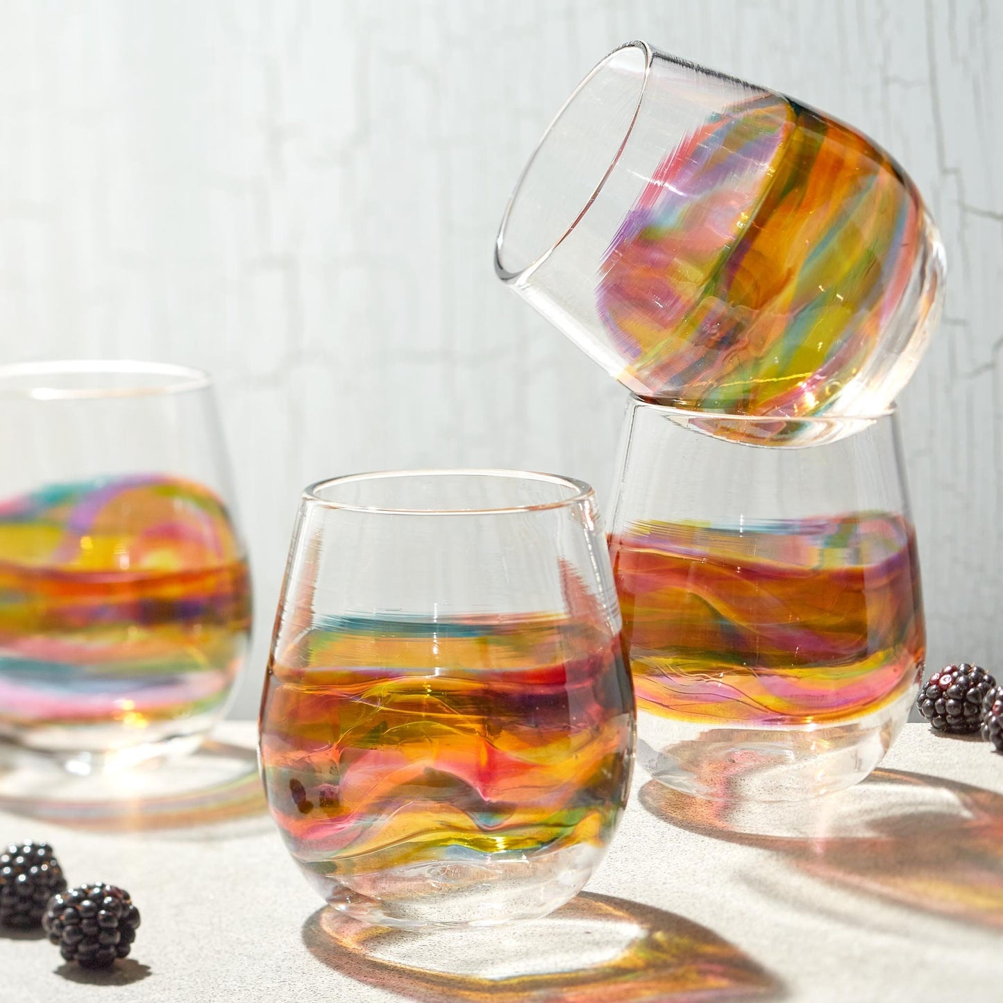 Stemless Wine Glasses for Cocktails, Wine, or Sangria. Handmade Hand Blown Glassware, barware, and glass sets. Made to order from USA.