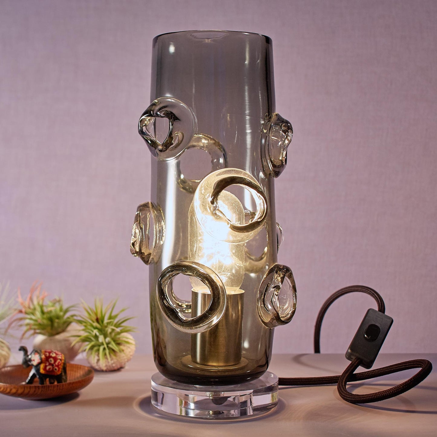 Industrial Table Lamp. Hand Blown Gray Desk Light. Handmade in USA.