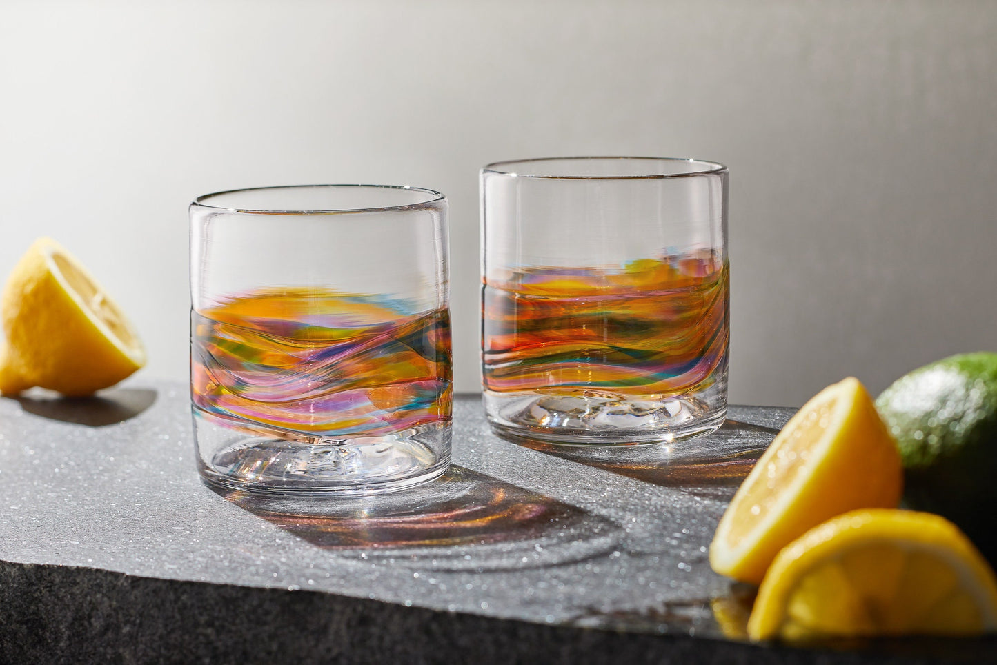 Whiskey Rock Glasses for Cocktails, Wine, or Bourbon. Handmade Hand Blown Glassware, barware, and glass sets. Made in USA.