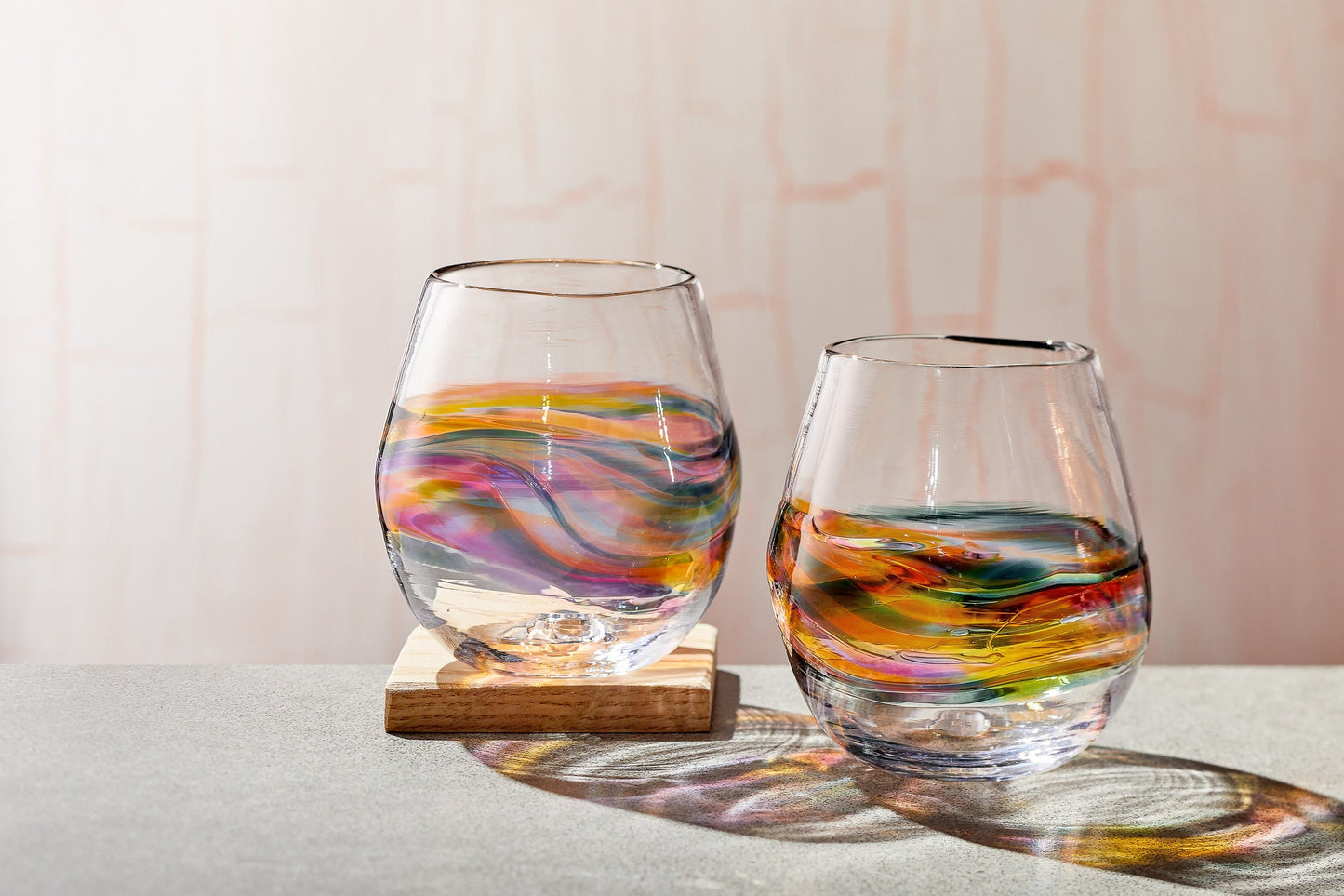 Stemless Wine Glasses in Rainbow Colors. Hand Blown Glass Cocktail , Sangria Glasses. Handmade Drinking Glasses. Wedding Registry Gifts