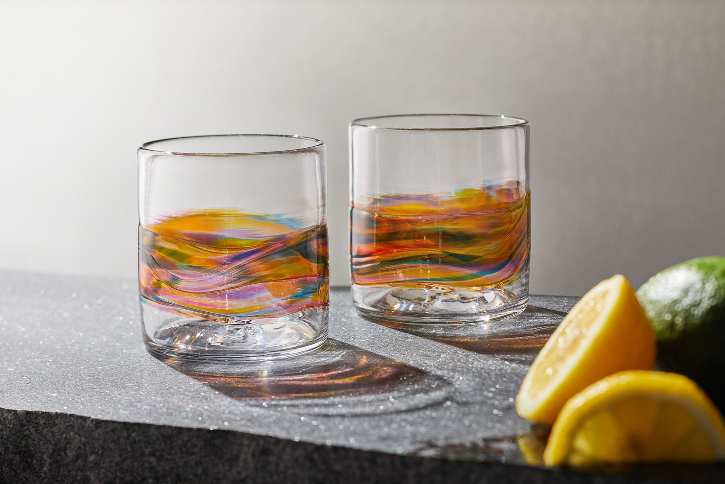 Whiskey Rock Glasses for Cocktails, Wine, or Bourbon. Handmade Hand Blown Glassware, barware, and glass sets. Made in USA.