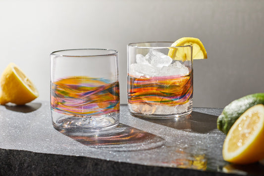 Whiskey Rock Glasses for Cocktails, Wine, or Bourbon. Handmade Hand Blown Glassware, barware, and glass sets. Made in USA.