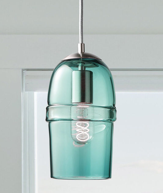 Teal Dome Glass Pendant Light | Hand Blown Glass Lighting | Kitchen Ceiling Hanging Lights. Made in USA