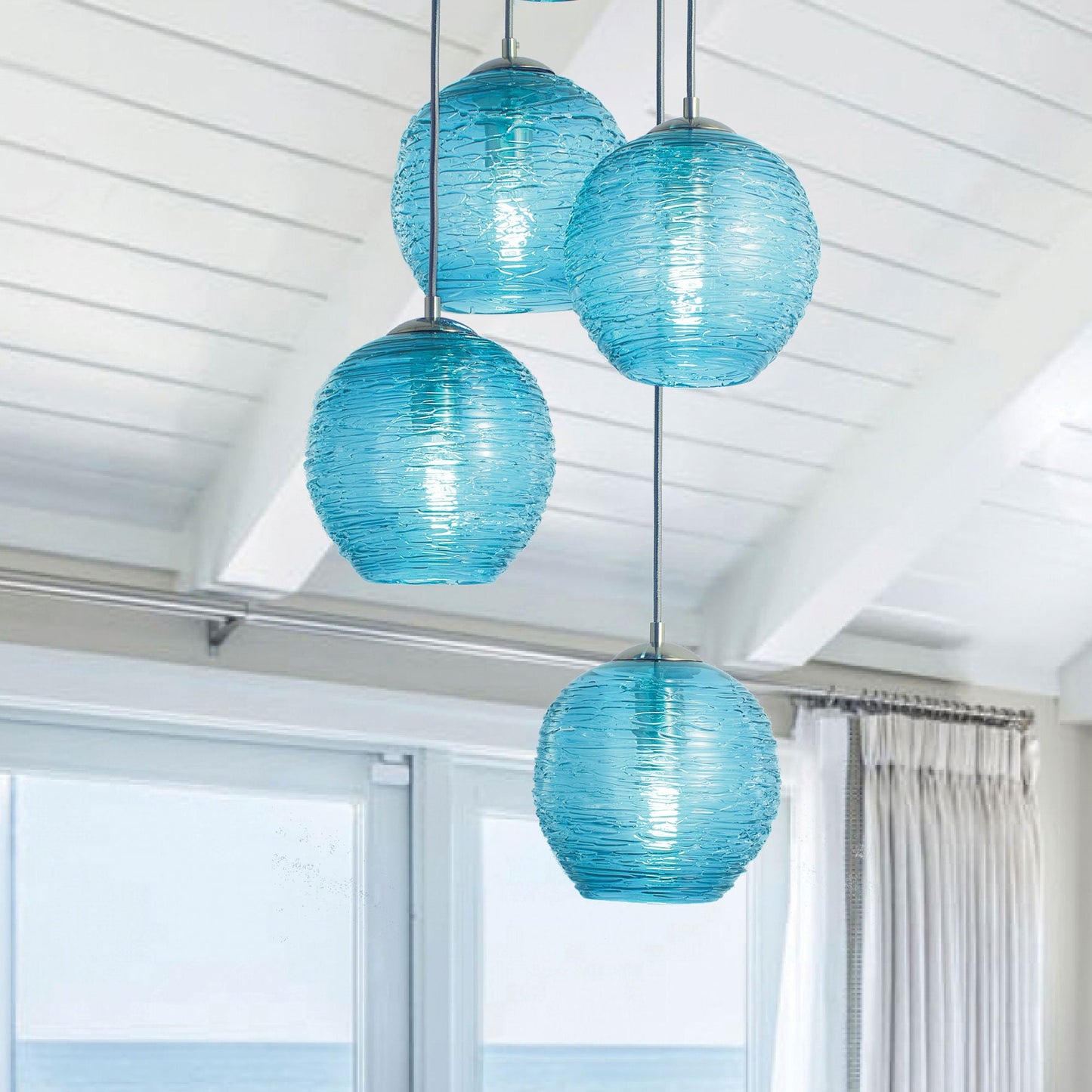 Pendant Light • Hand Blown Glass • Stella Aqua • Made to Order