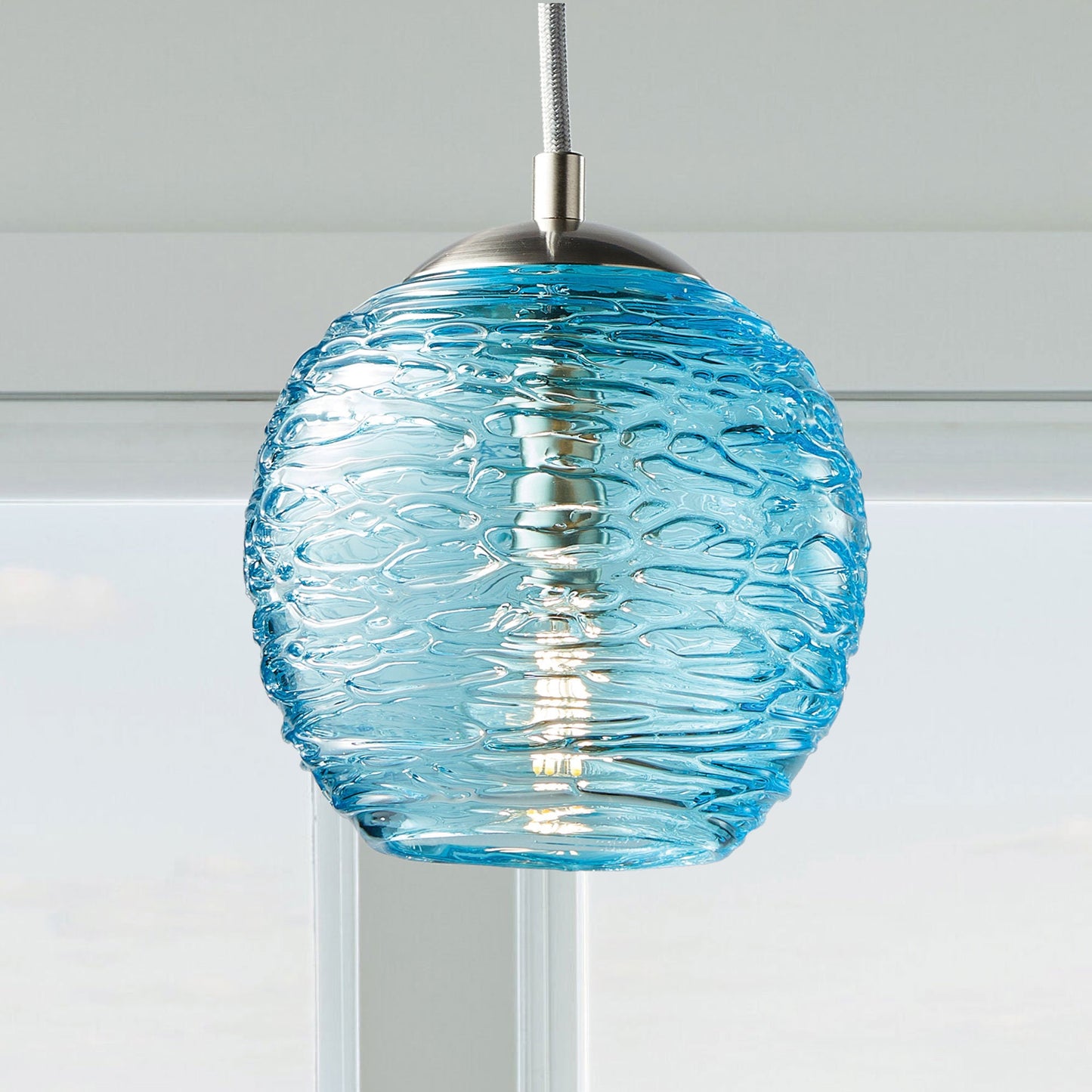 Pendant Light • Hand Blown Glass • Stella Aqua • Made to Order