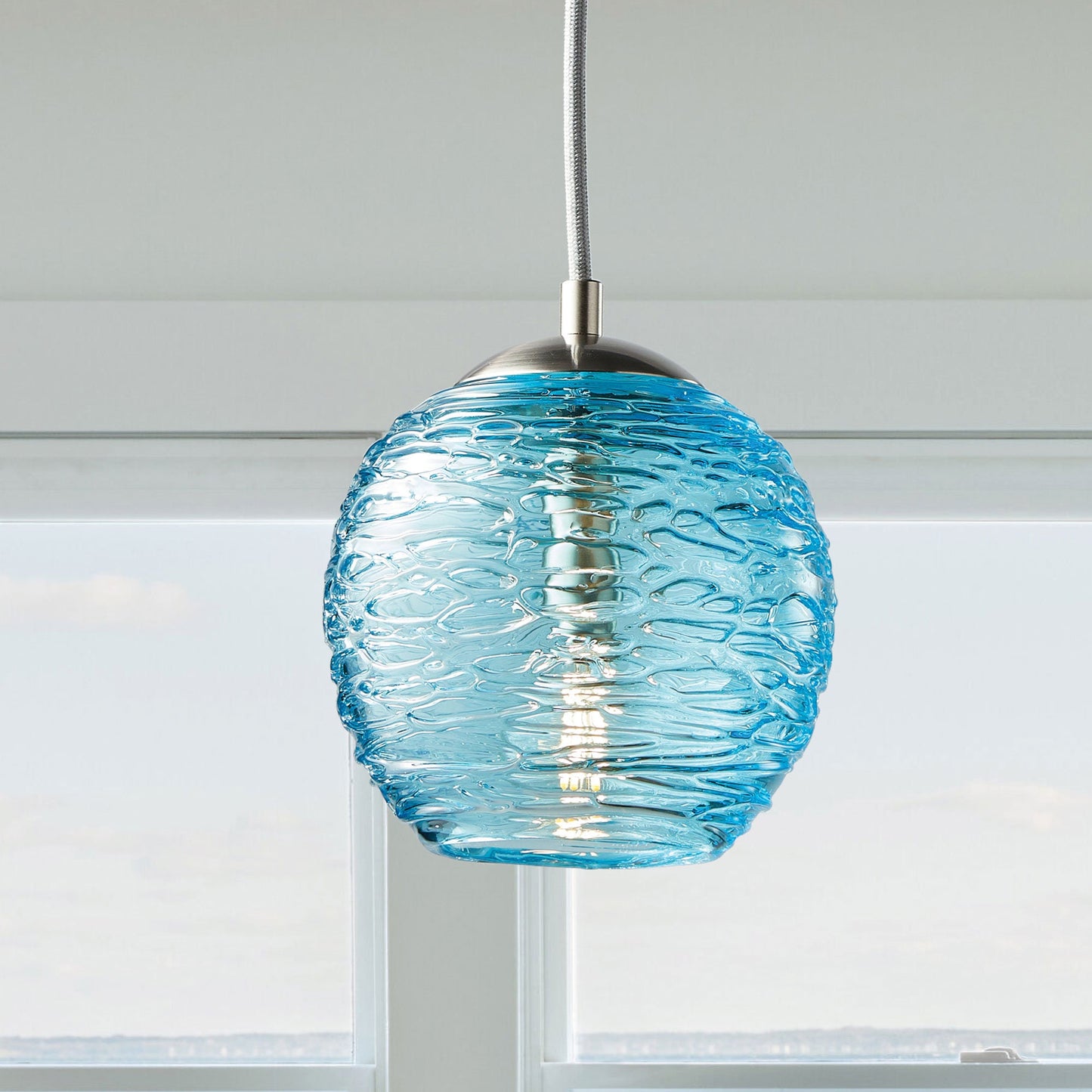 Pendant Light • Hand Blown Glass • Stella Aqua • Made to Order