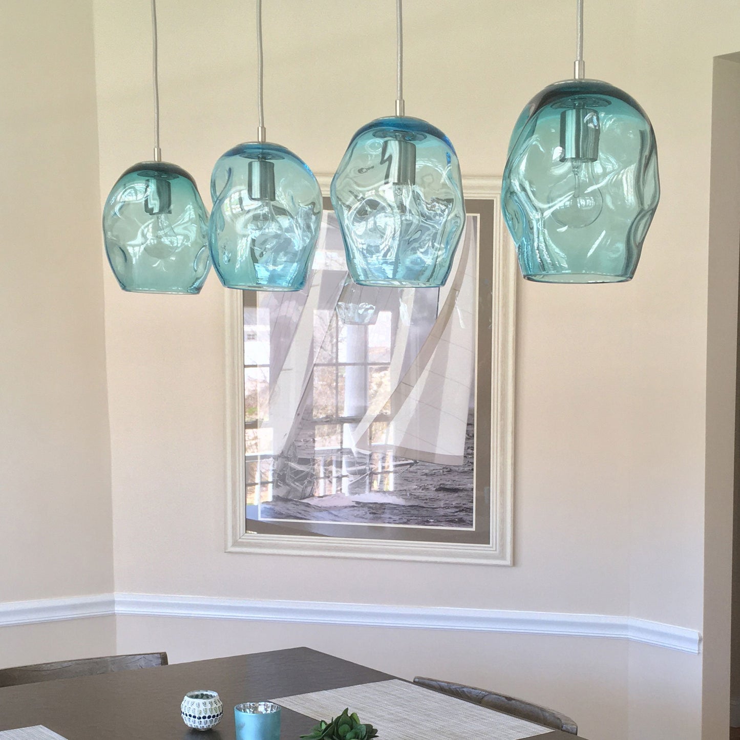 Pendant Light • Hand Blown Glass • Petra Aqua • Made to Order