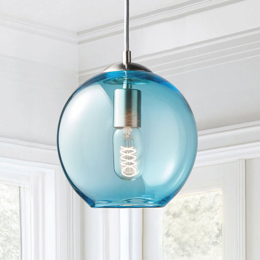 Aqua Metro Art Glass Pendant Light. Handmade in USA